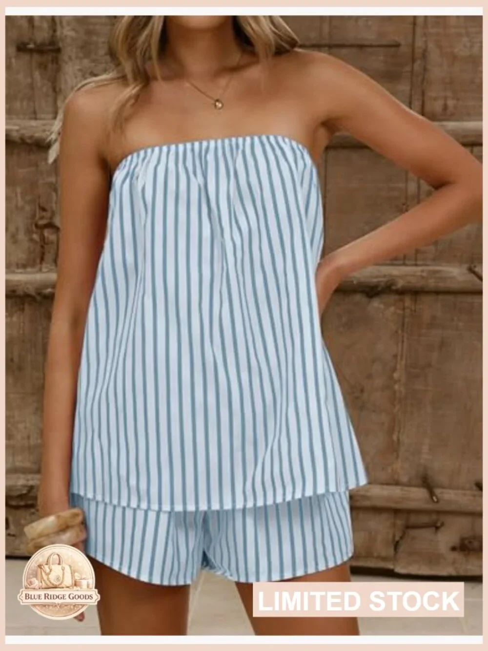 Two Piece Striped Shorts Set Strapless Tube Top Matching Y2K Backless Lounge